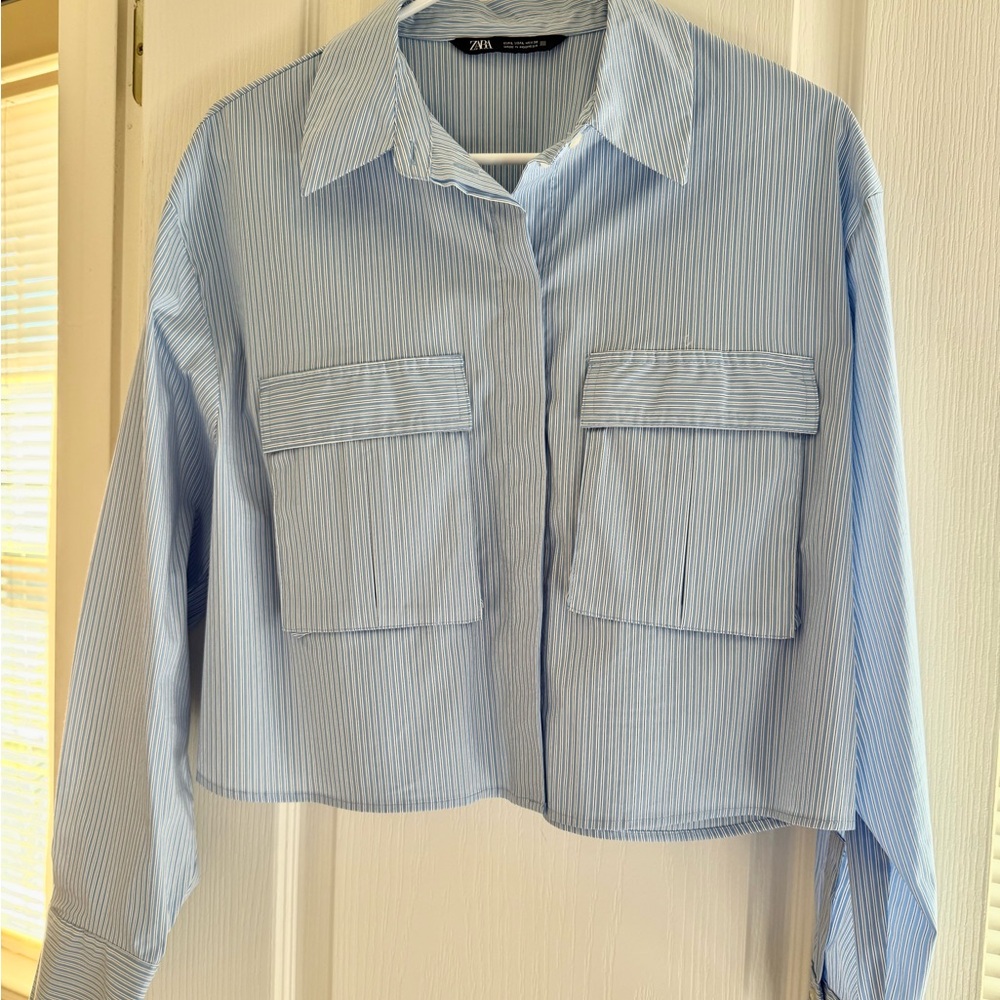 Zara Light Blue Striped Shirt